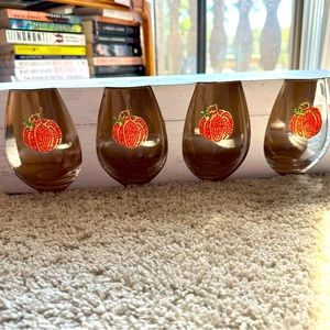 (LAST SET) NWT Haymarket Square Rhinestone Pumpkin Stemless Glasses HALLOWEEN